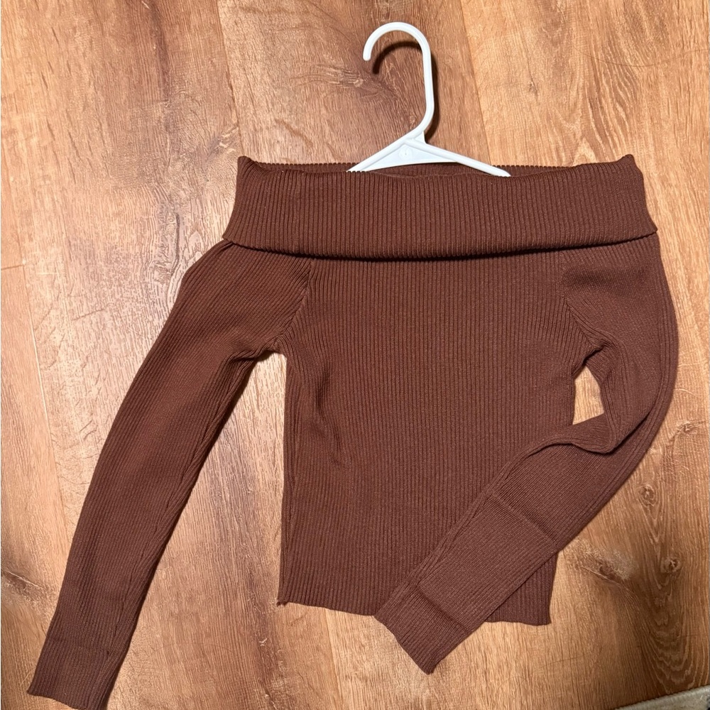 Princess Polly Off-Shoulder Chocolate Brown Sweater